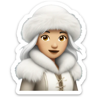 Asian snow princess with white fur hat  sticker