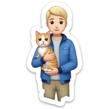 man houd kat vast en staat op dak met cadau`s sticker