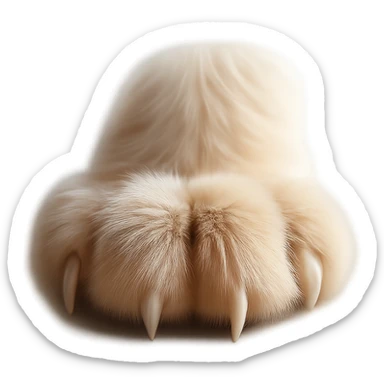 Remove the background from the image, keep the fluffy cat paw with realistic texture, soft lighting, and gentle shadows. The image should have no background, focusing on the paw only in a realistic style. sticker
