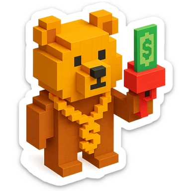 Russian grizzly bear wearing a rapper chain and holding a money gun sticker