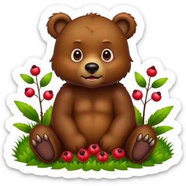 bear with berryes on grass pixar style sticker