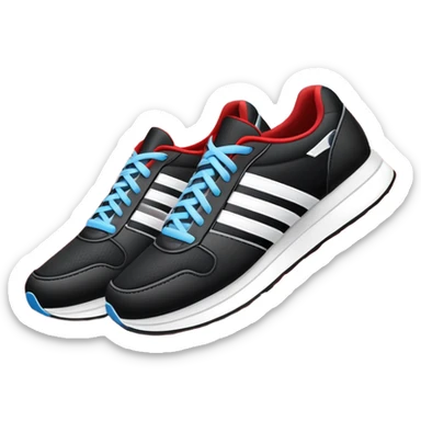 An icon featuring a pair of running shoes in the foreground on a red running track with white lane markings. The background showcases a grand stadium filled with cheering fans, bright floodlights, and a clear blue sky. Transparent background highlights the spirit of professional running. sticker