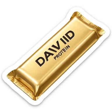 protein bar gold wrapper that says David on it in black font  sticker