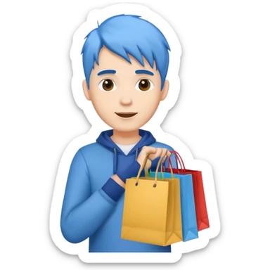 man with blue hair holding shopping bags sticker