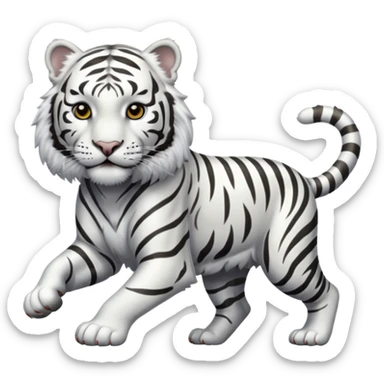 A white tiger pouncing at the screen with silver accsents  sticker