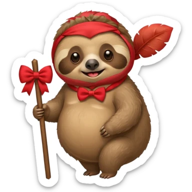 cute fat Sloth on stick, red bow tie sticker