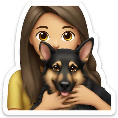Brunette girl with long hair kissing German shepherd dog  sticker