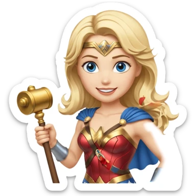 Blonde blue eyed Wonder Woman holding baton and bell sticker