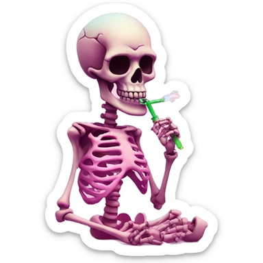 Cute skeleton smoking pink colored hookah  sticker