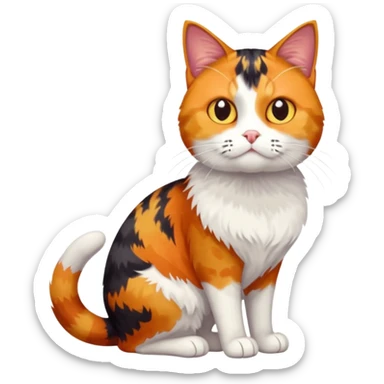 full body colourful calico tabby cat with disproportioned head with an anxious face and white front legs sticker