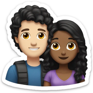 white guy with black hair and brown girl with black hair hugging sticker