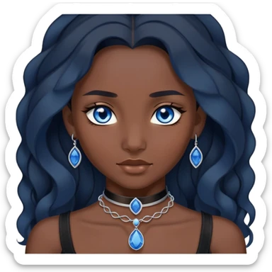 katara avatar with blue eyes, dark skin, long wavy dark black hair, sapphire on choker necklace  sticker