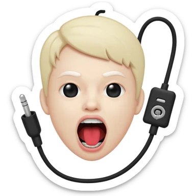 Mouth open wide with audio cable stuffed inside. sticker