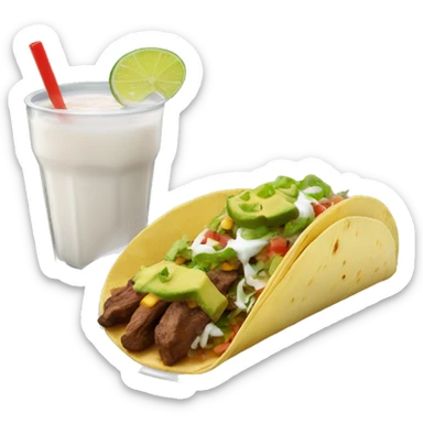 tacos de asada with an horchata sticker