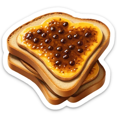 Vegemite on Toast Cinematic Realistic Vegemite on Toast Dish Emoji, depicted as a toasted slice of bread generously spread with Vegemite, rendered with warm textures and crisp details that capture its uniquely Australian flavor. sticker
