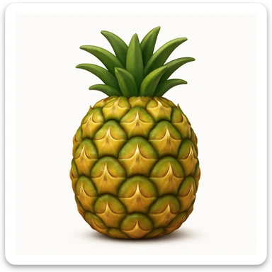 Create a pineapple emoji inspired by the reference image. The style should have realistic texture and detailed pattern but remain simplified and emoji-like. Add a soft shadow under the pineapple. sticker
