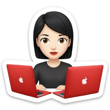 A marketer with a black macbook with black hair sticker