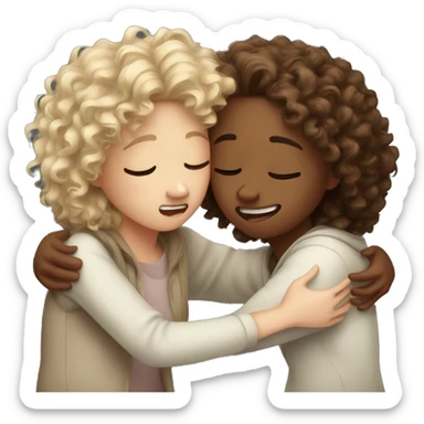 Emotional hug 2 white girls and one with curly hair crying  sticker