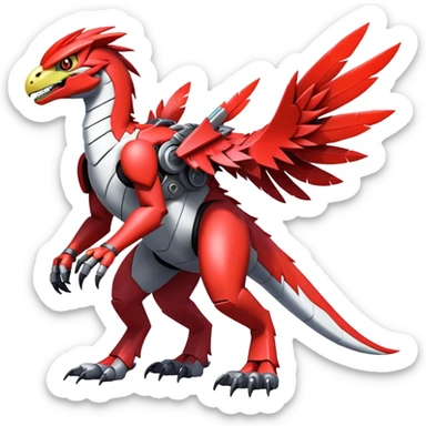 Furry feather-mane Cool Edgy Futuristic shiny colorful Digimon-Fakemon-Guilmon-Velociraptor-Mecha full body   sticker