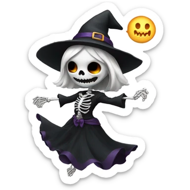 Cute skeleton women witch dancing sticker