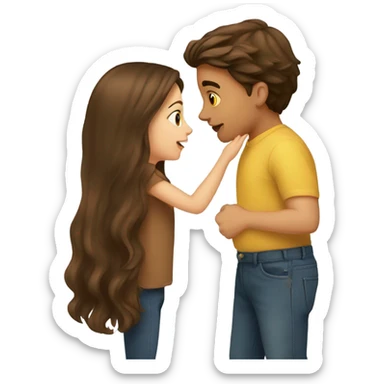 Brown long hair girl kiss brown boy sticker