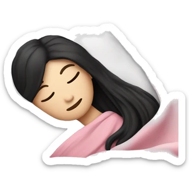 pale white girl with long black hair sleeping in pink blanket sticker
