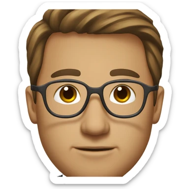 lawyer in suit with brown hair and brown eyes and gold round glasses sticker