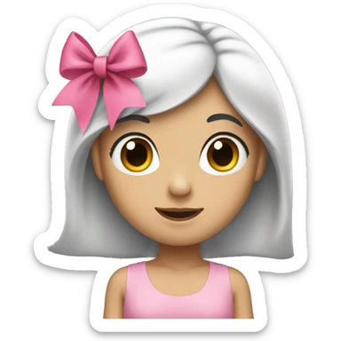 emoji of a girl with long black hair and a pink bow on the top right of her head. sticker
