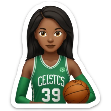 40 something black women with long brown and black hair dressed in celtics jersey  sticker