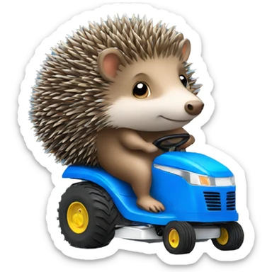 cute hedgehog riding a blue lawn mower sticker