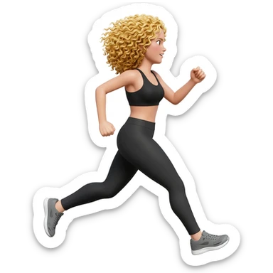 blond curly hair running woman in black long leggins sticker