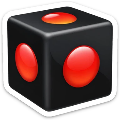 A black cube with a red r sticker