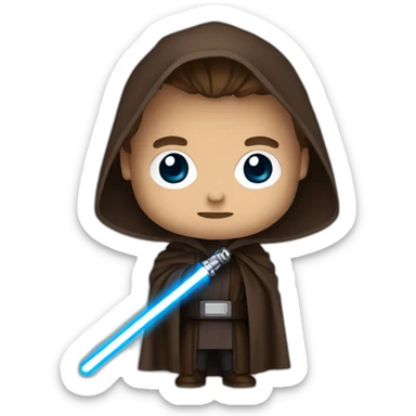 Dark side anakin skywalker (scar over right eye) (brown hooded robe) (portrait, front facing) (blue lightsaber) sticker