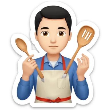 man black hair light skin tone cooking sticker
