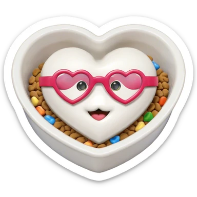 pet food bowl with a heart, make the food in the bowl white with rainbow specs sticker