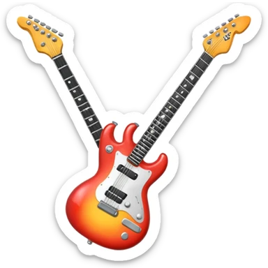 A 3D Apple-style emoji showing the word "ROCK" in bold metallic letters, with a small electric guitar leaning on the text, vibrant glowing effect, playful and energetic cartoon style, symbolizing rock music. sticker