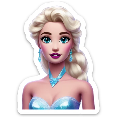 Synthwave Elsa in Barbie style, oil paint, epic eyes, intricate lips, exquisite pose, beautiful, desirable, logical sticker