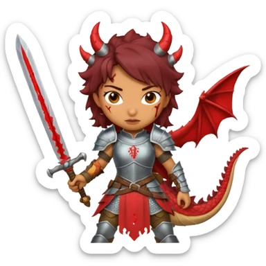 Fierce Latina in armor with a sword after a battle cutting off the head of a dragon sticker