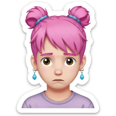  bun haired with earrings pink hair guy sad sticker