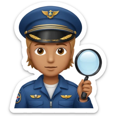 pilot holding a magnifying glass sticker