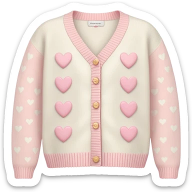 Ivory cardigan with light pink hearts and heart-shaped pastel pink buttons  sticker