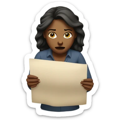 frustrated woman with a paper on hands sticker
