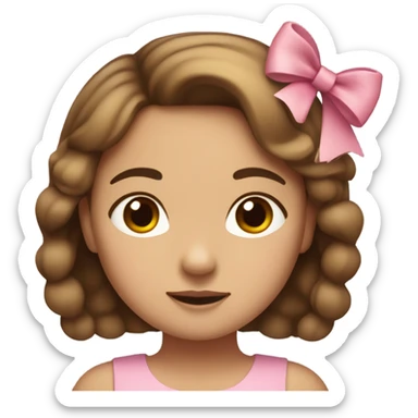 A girl with a oval face cute eyes round nose white brunette with bow in a pink dress sticker
