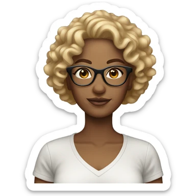 Gorgeous light brown woman with blonde curly hair and glasses sticker