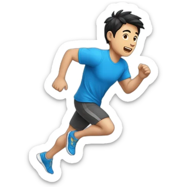 running man，black hair，blue short and shirt, full body，front view sticker