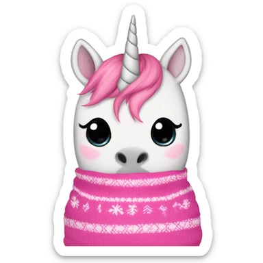 pink unicorn in a cute Christmas sweater sticker