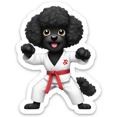 Black poodle doing karate sticker