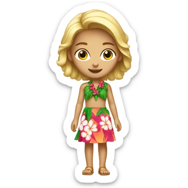 Blonde girl wearing a Hawaiian skirt sticker