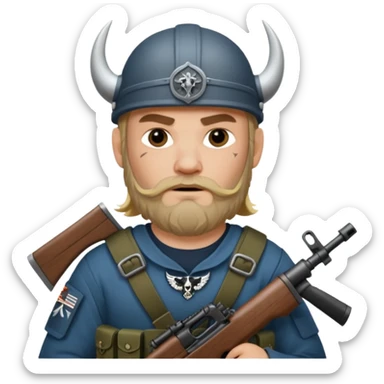 Viking in seal team 6 outfit with a military rifle sticker