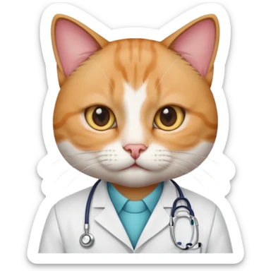 Create a emoji of a cat who shot in hide we are white lenses and we are avoid court as a doctor sticker